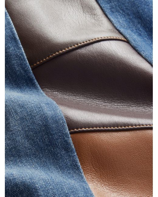 Alice + Olivia Blue Faux Leather Patchwork Wide Leg Flare Jeans