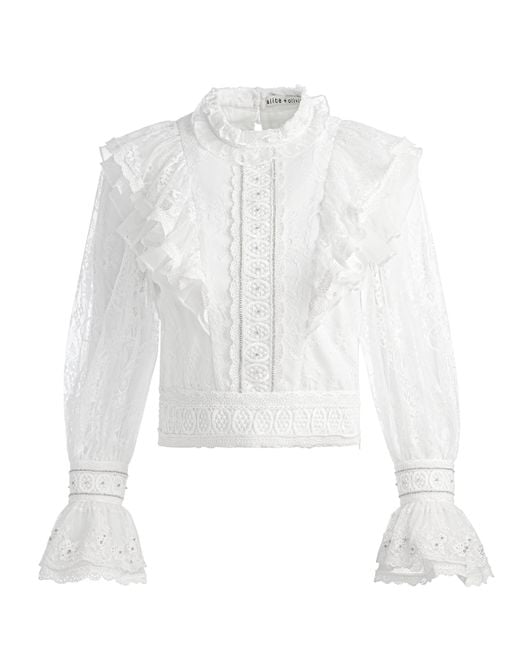 Alice + Olivia White Delpha Embellished Top