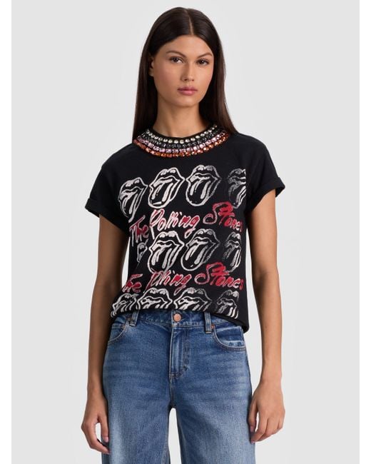 Alice + Olivia Blue Maxie Embellished Band Tee
