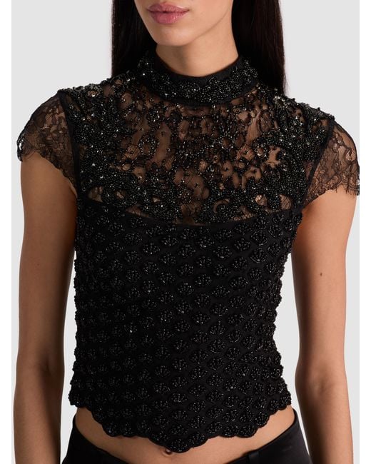 Alice + Olivia Black Pria Embellished Top