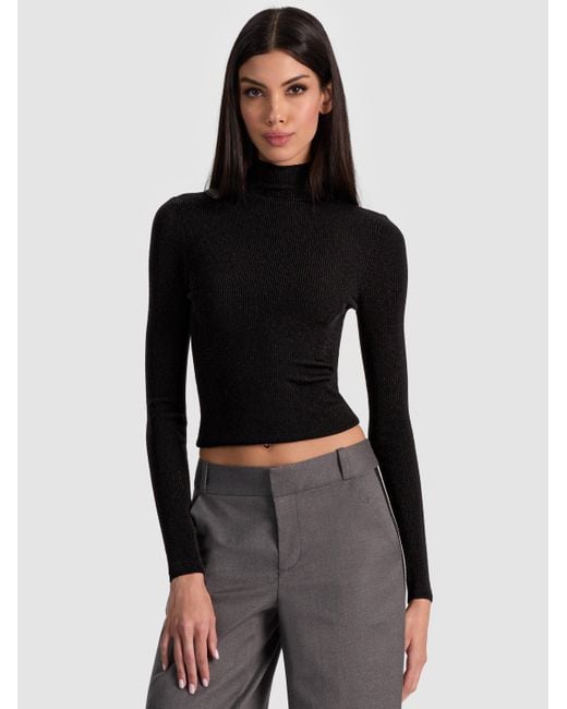 Alice + Olivia Black Roberta Ribbed Turtleneck