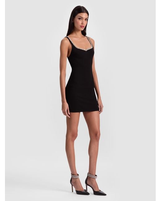 Alice + Olivia Eve Embellished Trim Mini Dress in Black | Lyst