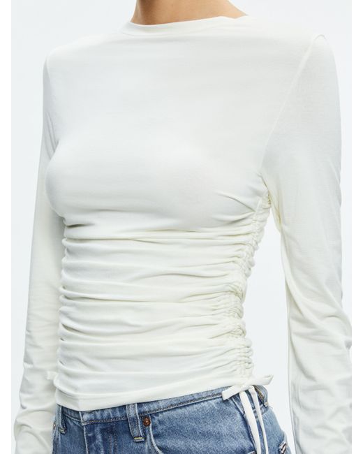 Alice + Olivia White Percy Crewneck Ruched Cropped Top