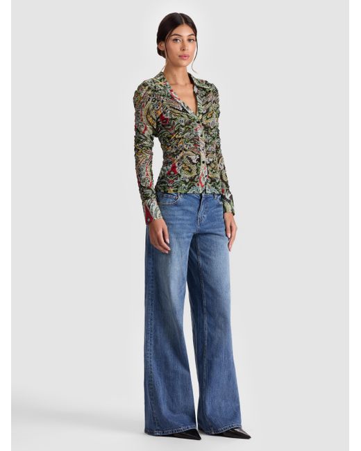 Alice + Olivia Green Portia Mesh Button Down