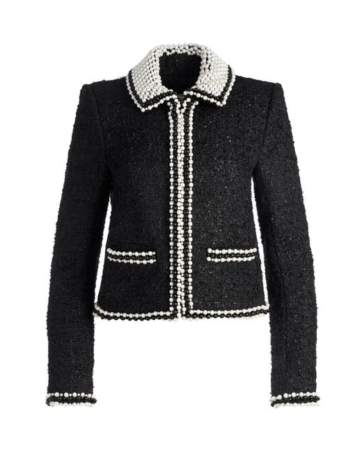 Alice + Olivia Black Kidman Pearl Embellished Collared Jacket