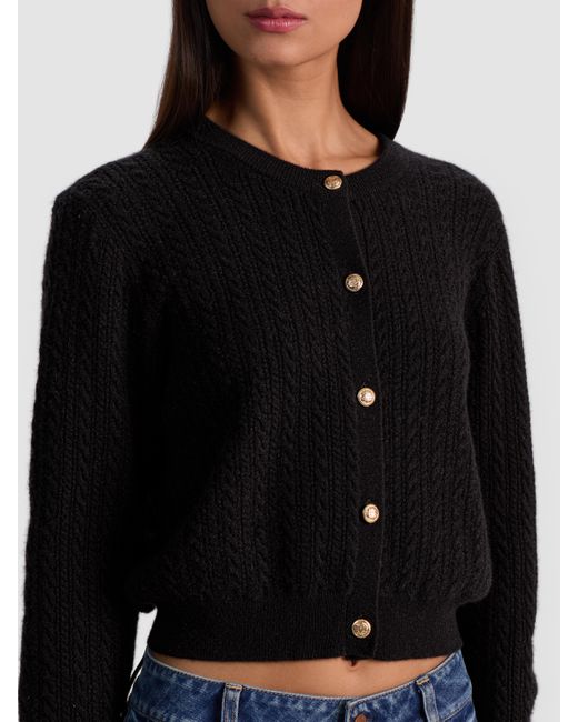 Alice + Olivia Black Dollie Cashmere Cableknit Cardigan
