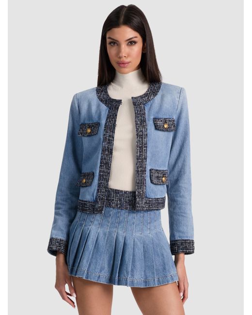 Alice + Olivia Blue Landon Cropped Denim Jacket