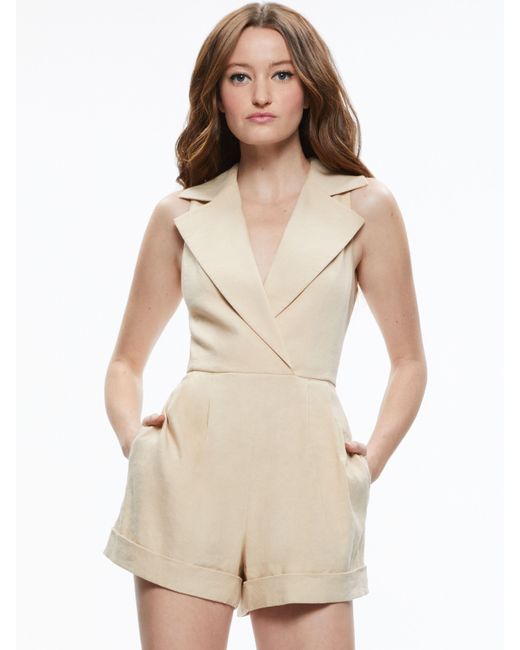 Alice + Olivia Natural Meritt Double Breasted Tuxedo Romper