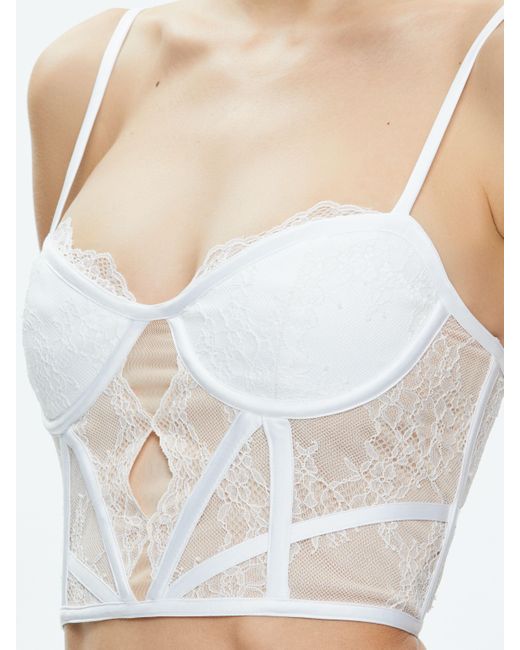 Alice + Olivia White Izzy Lace Bustier Top