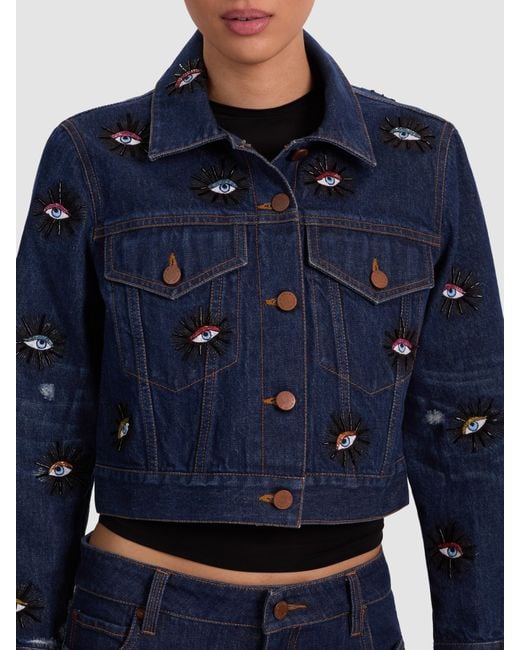 Alice + Olivia Blue Chloe Embellished Denim Jacket