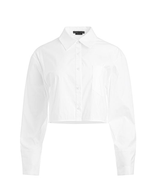 Alice + Olivia White Finely Cropped Button Down
