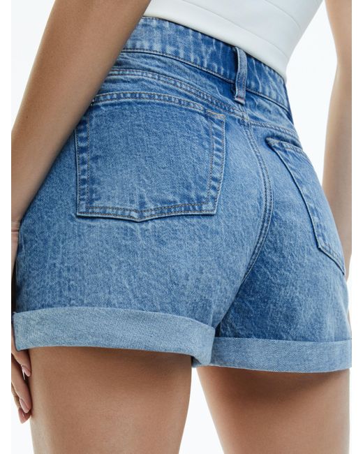 Alice + Olivia Blue Clare Mid Rise Short With Rolled Cuff