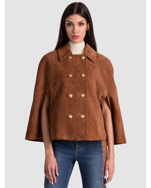 Alice + Olivia Reynalda Suede Mini Cape in Brown | Lyst