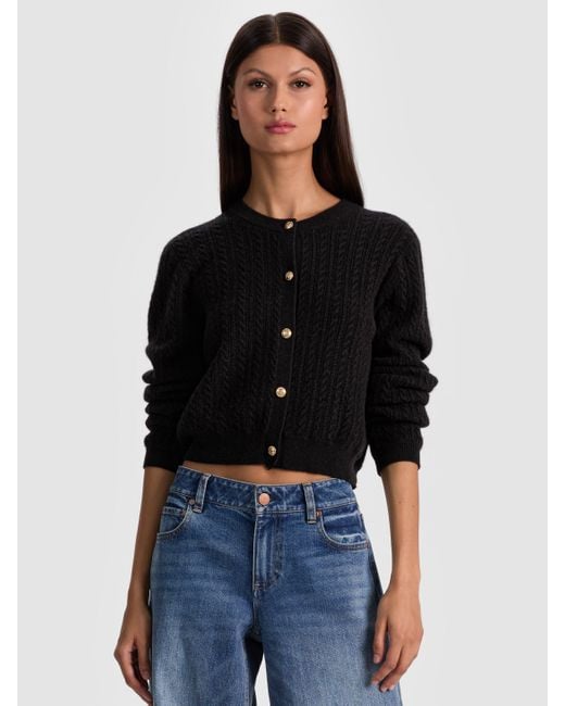 Alice + Olivia Black Dollie Cashmere Cableknit Cardigan