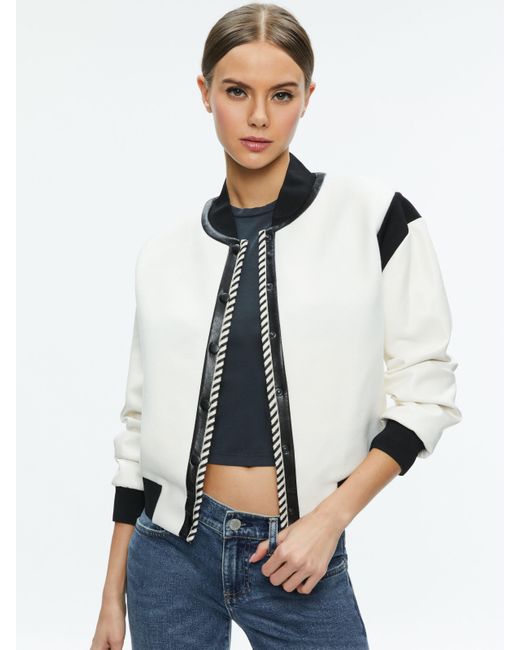 Alice + Olivia Gray Keri Combination Vegan Leather Varsity Jacket