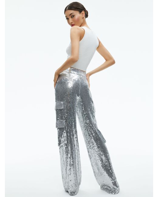 Alice + Olivia Blue Hayes Sequined Wide Leg Cargo Pants