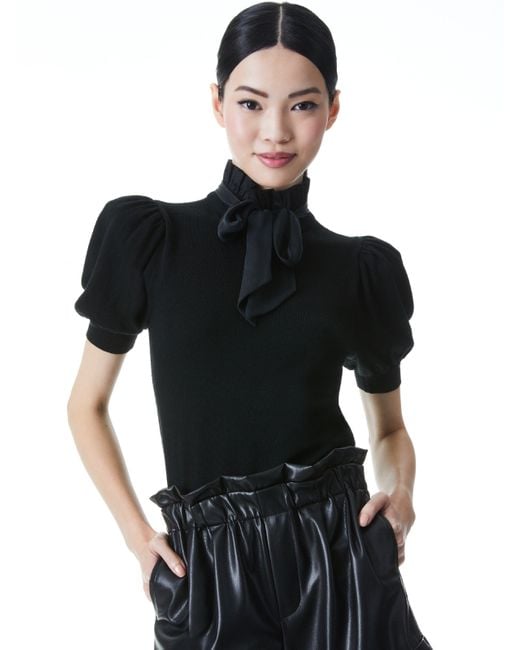 Alice + Olivia Black Chase Puff Sleeve Sweater