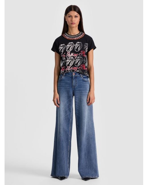 Alice + Olivia Blue Maxie Embellished Band Tee
