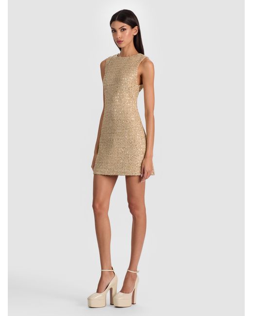 Alice + Olivia Natural Cade Embellished Tweed Mini Dress