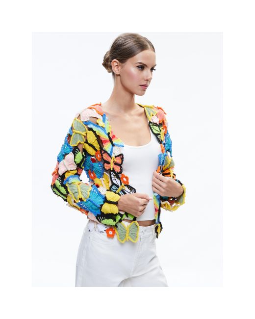 Alice + Olivia Fawn Butterfly Crochet Cardigan in Blue | Lyst