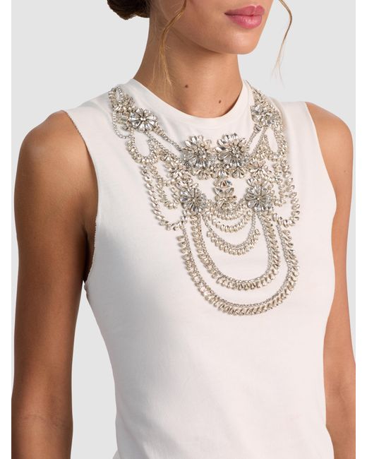 Alice + Olivia White Dede Embellished Tank