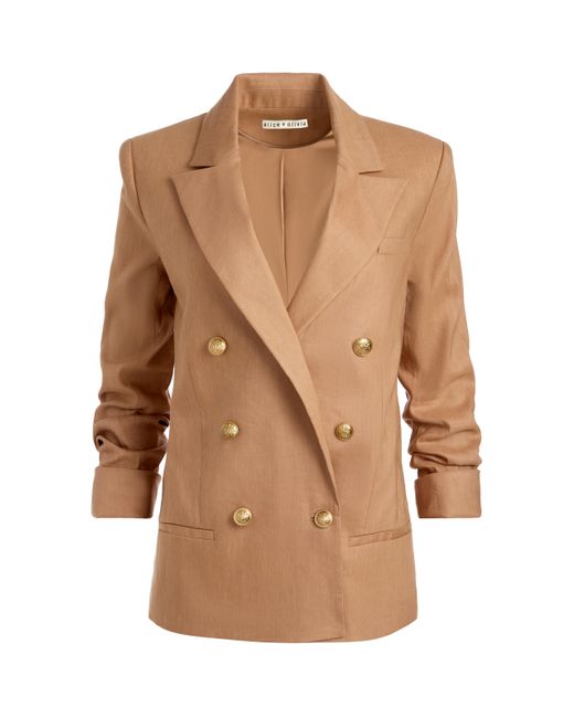 Alice + Olivia Natural Anthony Linen Double Breasted Blazer