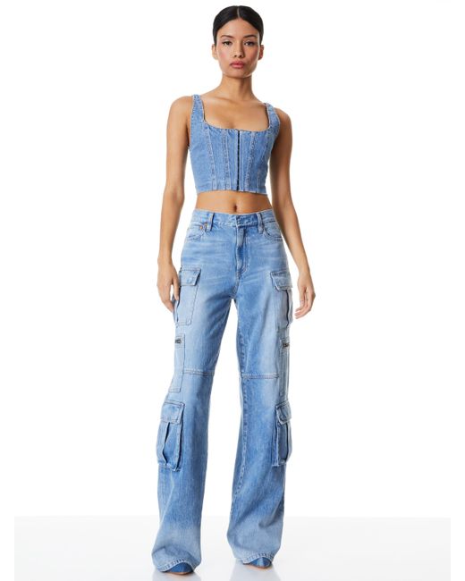 Alice + Olivia Blue Cay Cargo Jean