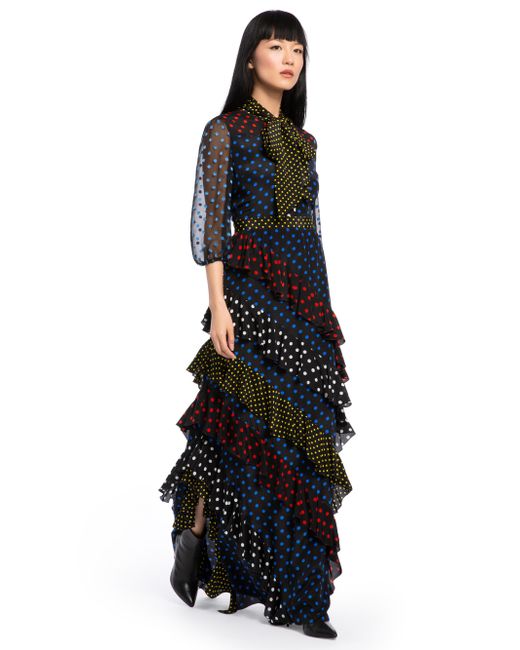 Alice + Olivia Black Lessie Ruffled Polka-dot Silk Crepe De Chine Maxi Dress
