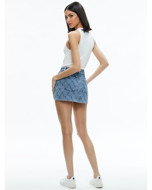 Alice + Olivia Blue Joss High Rise Quilted Embellished Mini Skirt