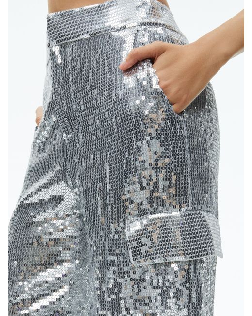 Alice + Olivia Blue Hayes Sequined Wide Leg Cargo Pants