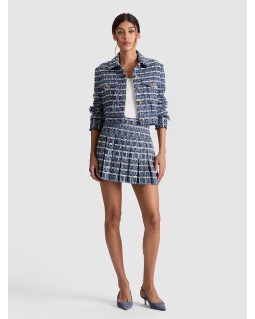 Alice + Olivia Blue Emilie Frayed Box Mini Skirt