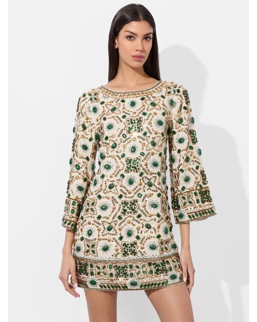 Alice + Olivia Natural Eleonora Embellished Tunic Dress