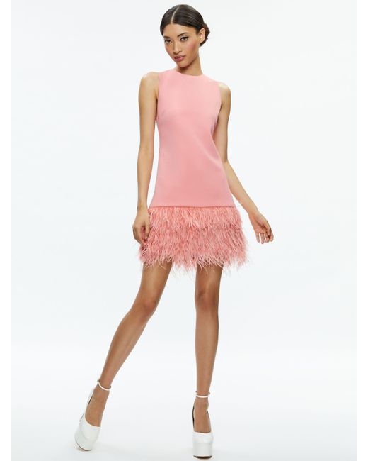 Alice + Olivia Pink Coley Feather Trim Dress