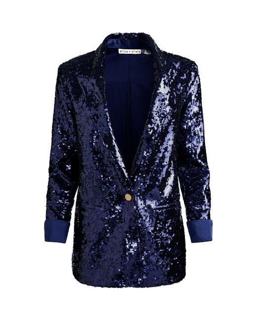 Alice + Olivia Blue Quincy Sequin Blazer