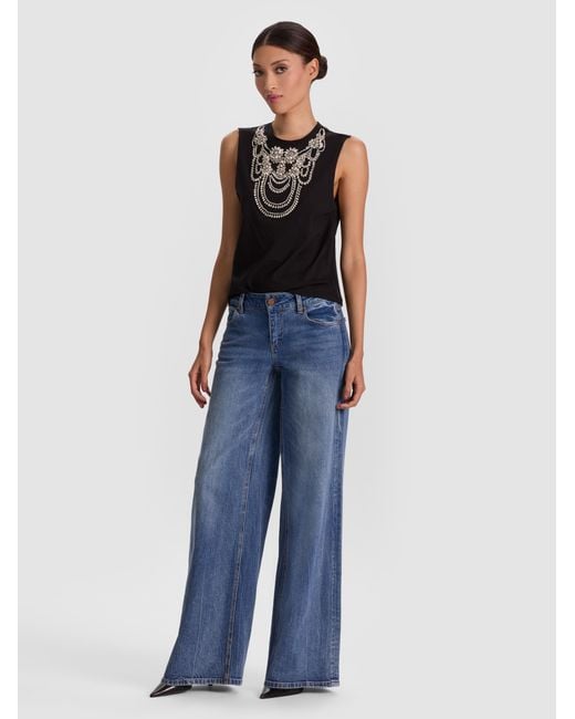 Alice + Olivia Blue Dede Embellished Tank