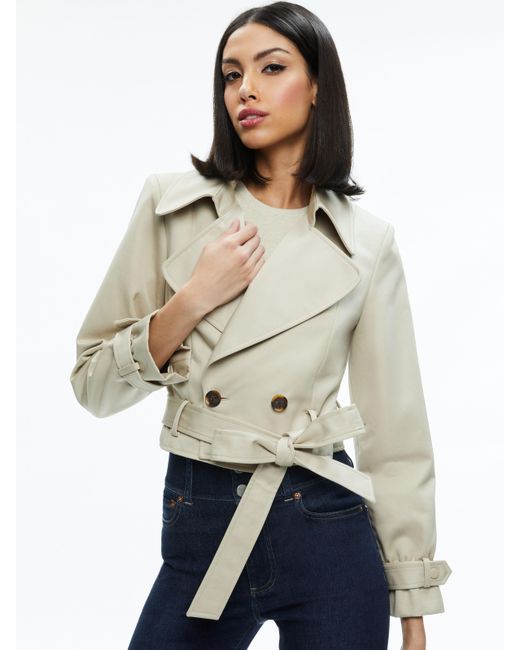 Alice + Olivia Natural Hayley Cropped Trench Coat With Belt