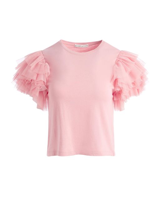 Alice + Olivia Pink Rylyn Tulle Sleeve T-shirt