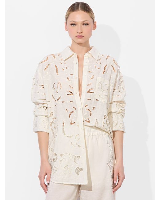 Alice + Olivia Natural Finely Eyelet Oversized Button Down