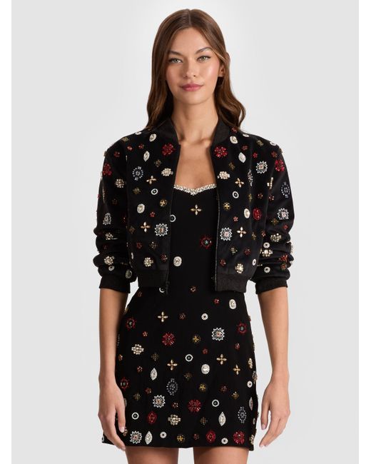 Alice + Olivia Black Jackie Embellished Bomber Jacket