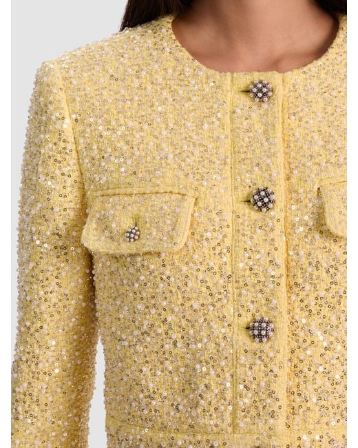Alice + Olivia Natural Lorie Embellished Tweed Jacket