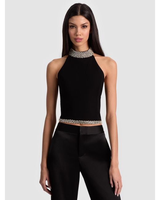 Alice + Olivia Black Gatz Embellished Top