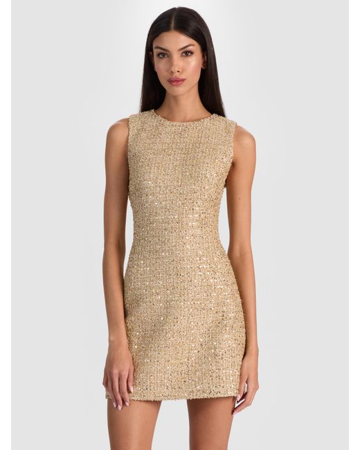 Alice + Olivia Natural Cade Embellished Tweed Mini Dress