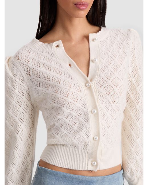 Alice + Olivia White Doris Pointelle Cardigan