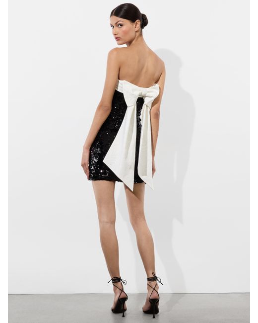 black and white bow back dress V-neckline Satin Bridal Dresses with Big Bow Back  loveangeldress