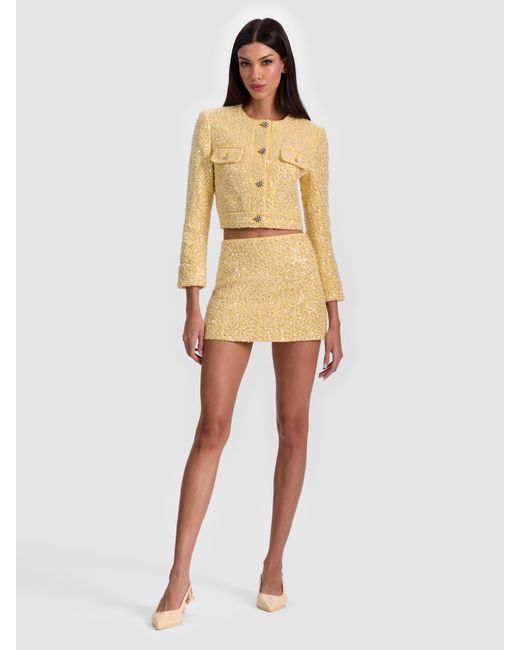 Alice + Olivia Natural Lorie Embellished Tweed Jacket