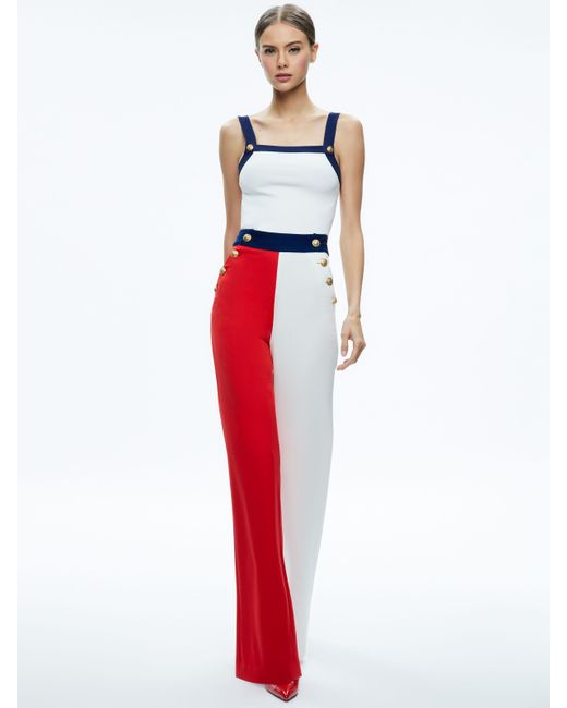 Alice + Olivia Red Narin High Rise Button Front Pant