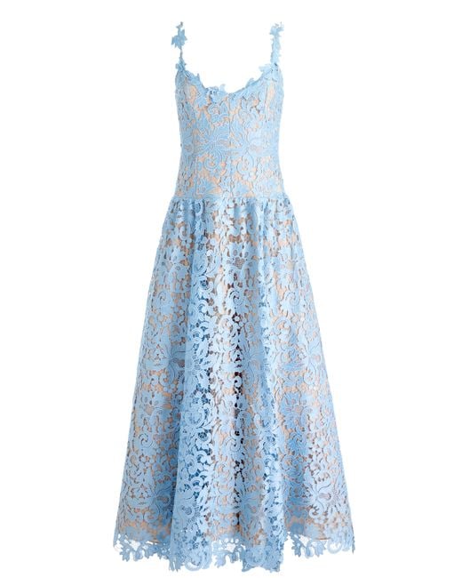 Alice + Olivia Anabella Drop Waist Midi Dress in Blue | Lyst