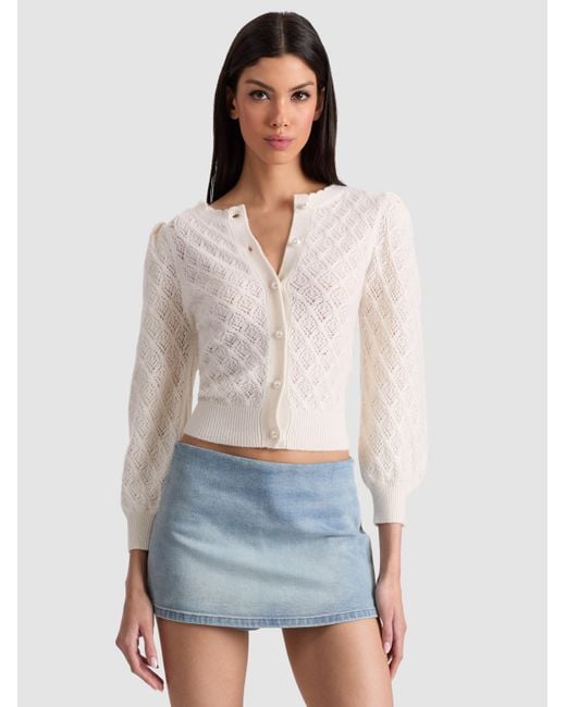 Alice + Olivia White Doris Pointelle Cardigan