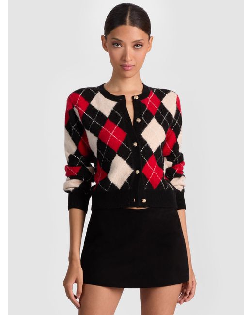 Alice + Olivia Red Carolee Argyle Cardigan