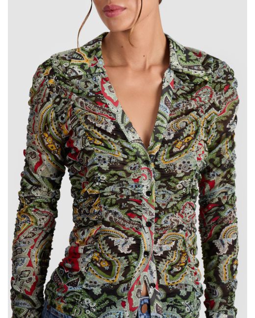 Alice + Olivia Green Portia Mesh Button Down